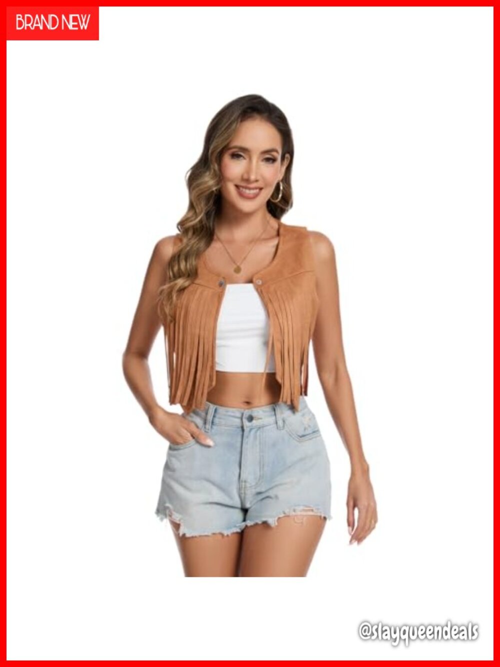 Faux Suede Fringe Vest Sleeveless Tassel Cowgirl Hippie 70s Costume